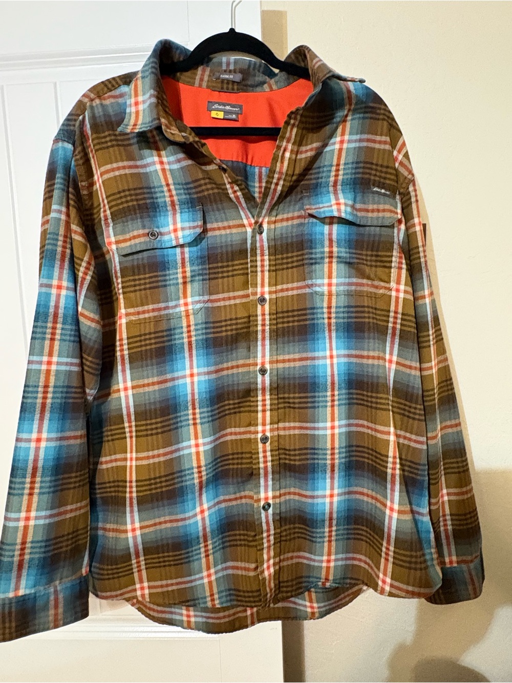 Eddie Bauer Olive and Blue Plaid Button-Down Shirt